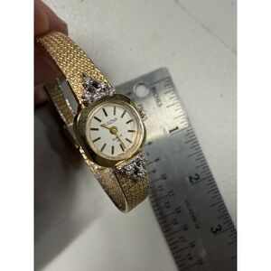 Bulova Vintage Gold Tone CZ Accent Quartz Cocktail Watch Swiss Made 7222